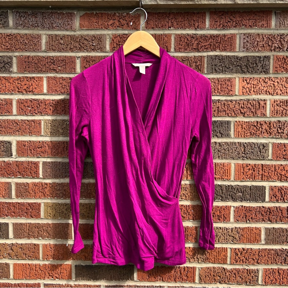 Banana Republic Pink Magenta Surplice Plunge Sweater Long Sleeve Top